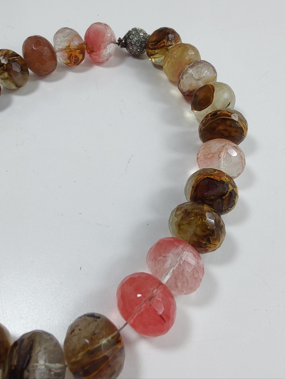 Tiger Cherry Quartz Faceted Statement Necklace Magnetic Rhinestone Clasp Pink - Picture 4 of 17
